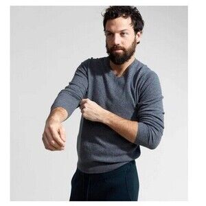 State Cashmere Essential V-Neck Sweater 100% Pure Cashmere Classic LS City Smoke